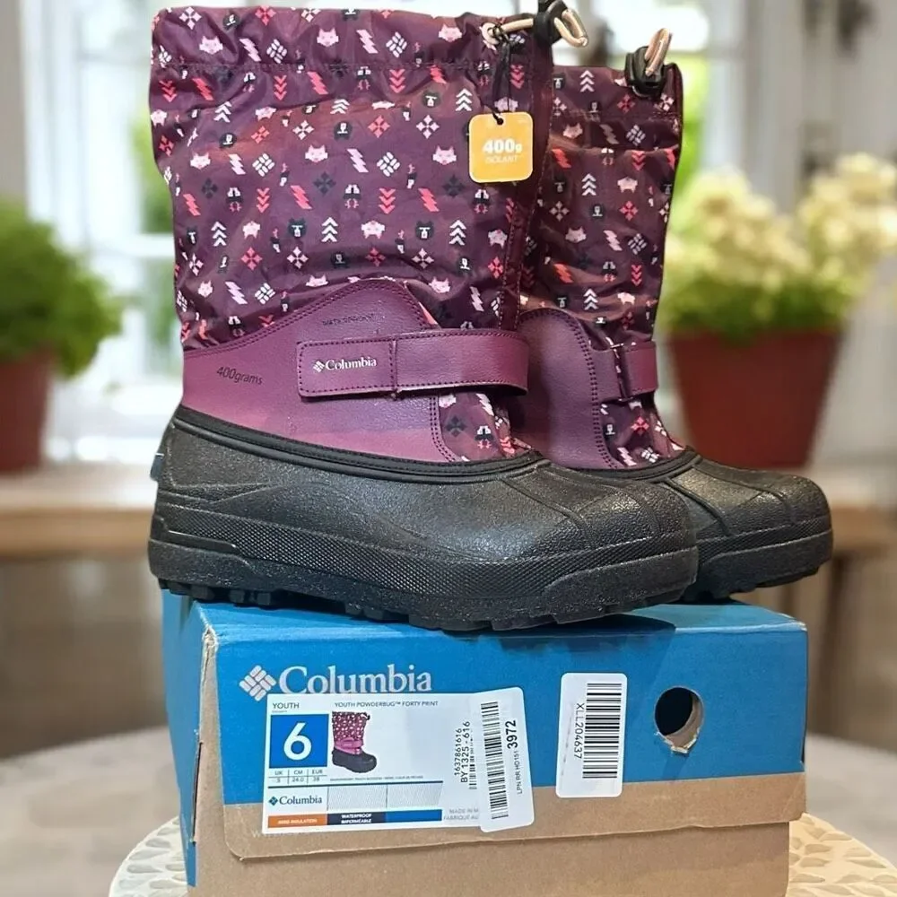 Columbia Powderbug Insulated Snow Winter Forty Print Boot −40°F Size 6 (EU 38) N